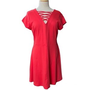 NWT New York & Company Dress Dark Coral V Neck Cotton Large
